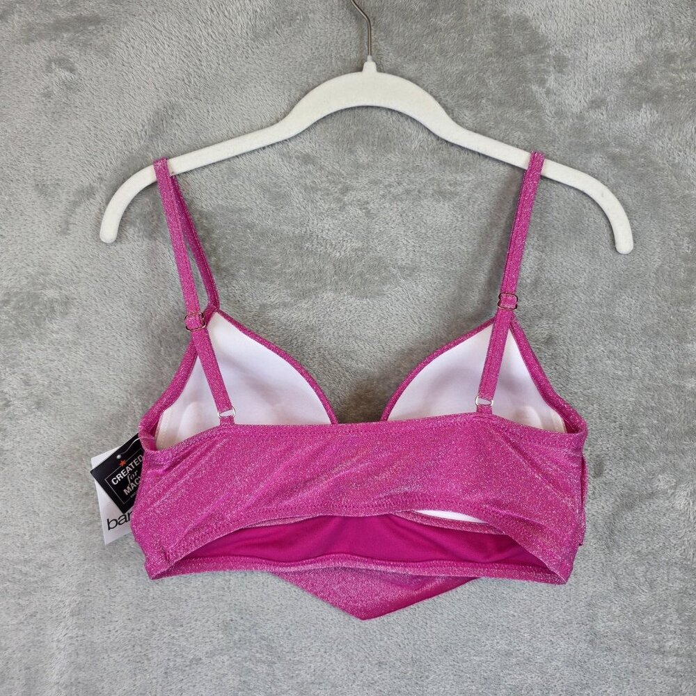 Bar III Bikini Top Womens M Pink Glitter Draped Padded Adjustable Straps Swim - Picture 2 of 8